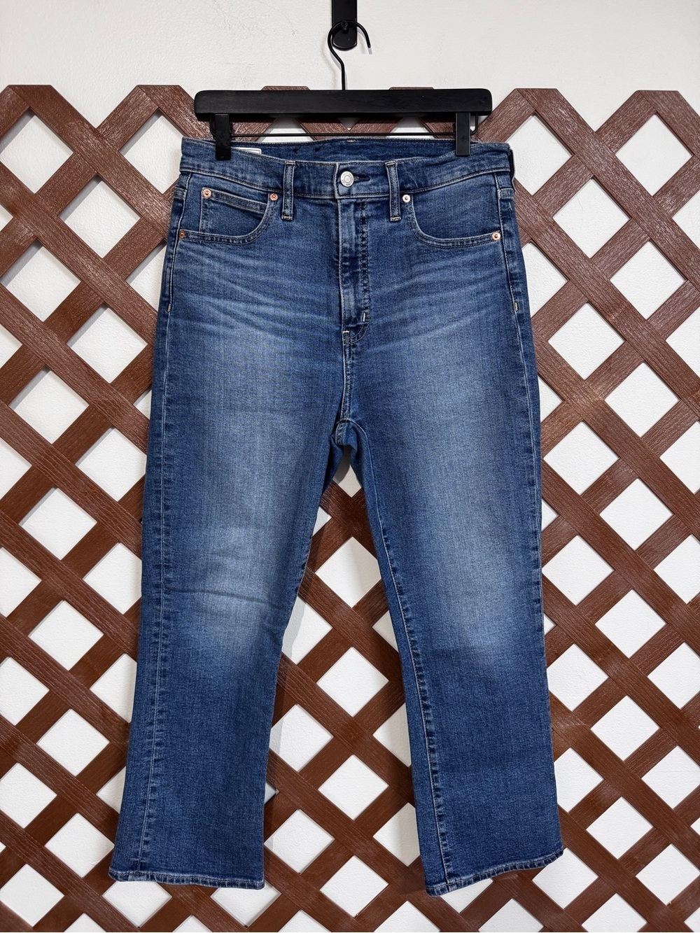 WJ258 {GAP} "Kick Fit High Rise" Blue Bootcut Flare Crop Denim Jeans